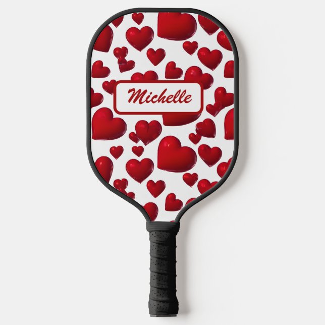 Falling Red Hearts Valentine Pattern Pickleball Paddle (Front)