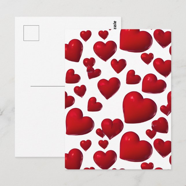 Falling Red Hearts Valentine  Postcard (Front/Back)