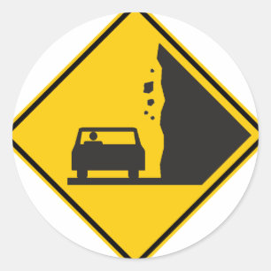 Falling Rock Zone Highway Sign Classic Round Sticker
