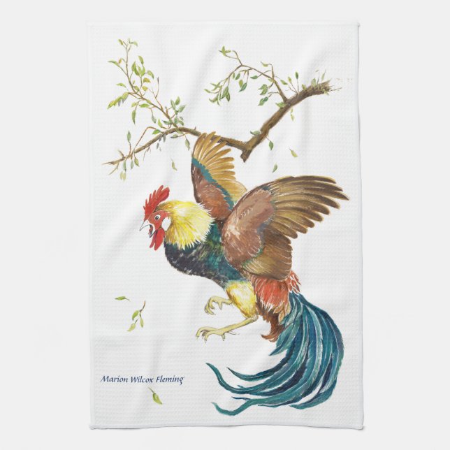 Falling Rooster Tea Towel (Vertical)