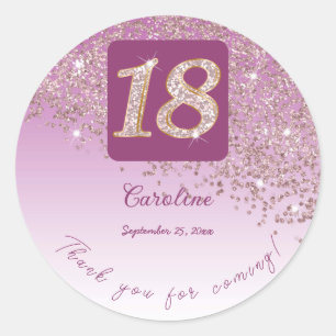 Falling Rose Gold Glitter, 18th Birthday Thanks Classic Round Sticker