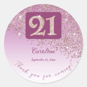 Falling Rose Gold Glitter, 21st Birthday Thanks Classic Round Sticker