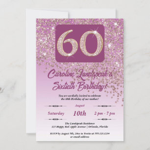 Falling Rose Gold Glitter 60th Birthday Party Invitation