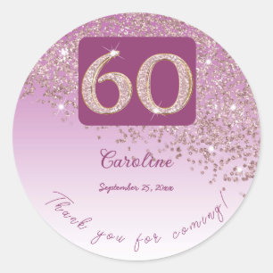 Falling Rose Gold Glitter, 60th Birthday Thanks Classic Round Sticker