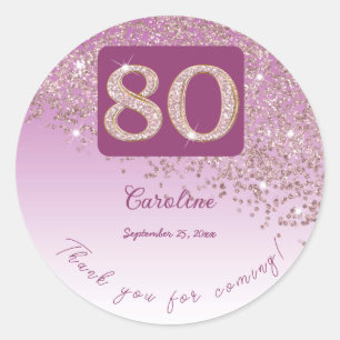 Falling Rose Gold Glitter, 80th Birthday Thanks Classic Round Sticker