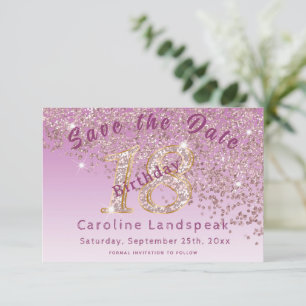 Falling Rose Gold  Glitter for 18th Birthday  Save The Date