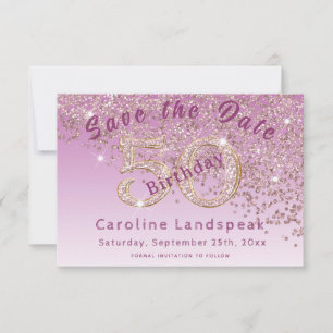 Falling Rose Gold  Glitter for 50th Birthday Save The Date