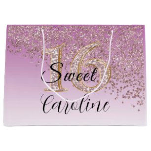 Falling Rose Gold Glitter Sweet 16 Birthday  Large Gift Bag