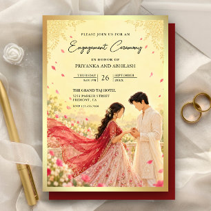 Falling Rose Petals Indian Engagement Ceremony Invitation