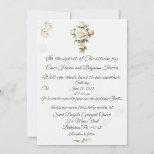Falling Roses Cross Christian Wedding Invitation