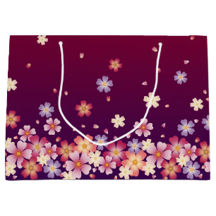 Falling Sakura Blossoms Dark Red & Plum Purple Large Gift Bag