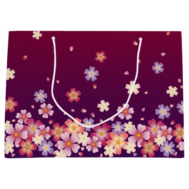 Falling Sakura Blossoms Dark Red & Plum Purple  Large Gift Bag (Front)