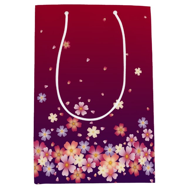 Falling Sakura Blossoms Dark Red & Plum Purple  Medium Gift Bag (Front)