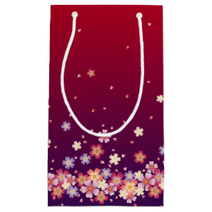 Falling Sakura Blossoms Dark Red & Plum Purple Small Gift Bag