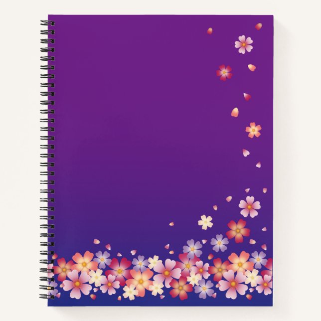 Falling Sakura Blossoms Japanese Art Blue & Purple Notebook (Front)