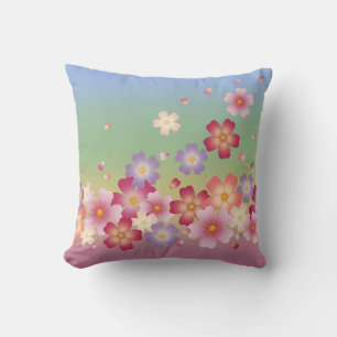 Falling Sakura Blossoms Kimono Style Rainbow Cushion