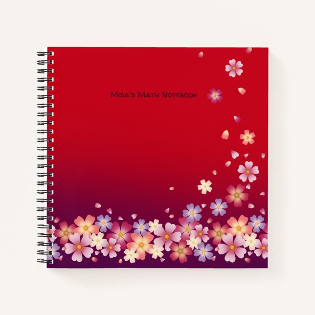 Falling Sakura Blossoms Red & Purple Personalised Notebook (Front)