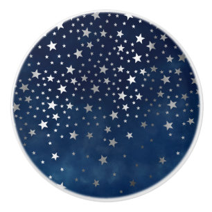 Falling Silver Stars Celestial  Ceramic Knob