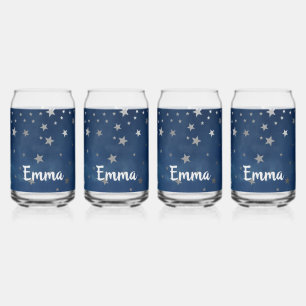 Falling Silver Stars Celestial Personalised Can Glass