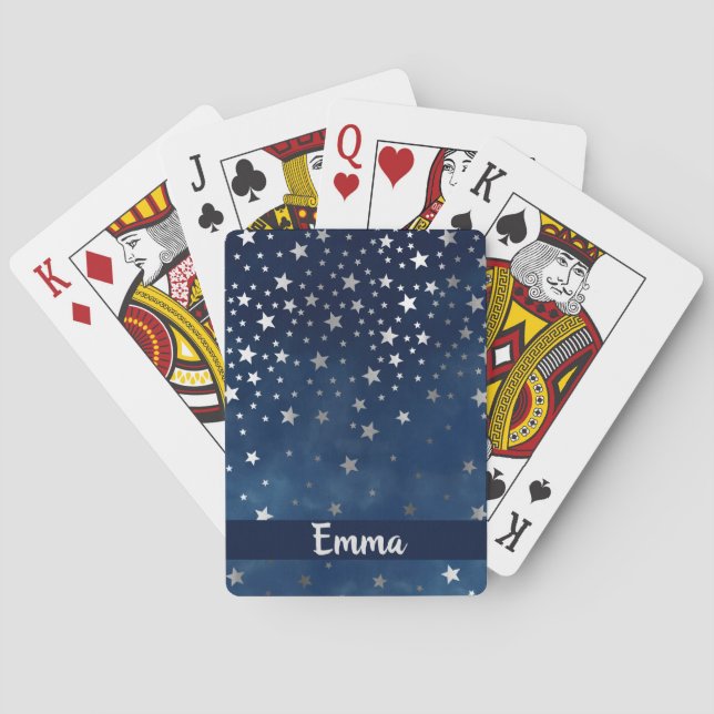 Falling Silver Stars Celestial Personalised  Playing Cards (Back)