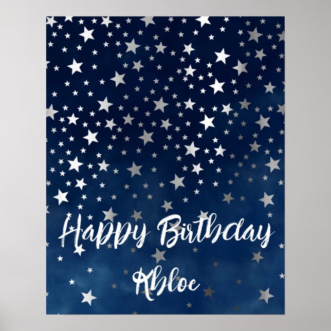 Falling Silver Stars Personalised Party Poster (Front)