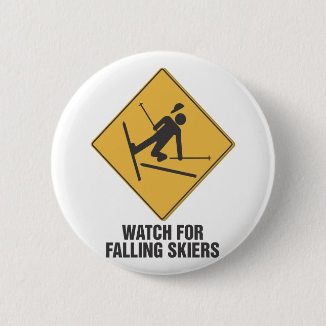 Falling Skiers 6 Cm Round Badge (Front)