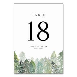 Falling Snow on Evergreen Forest Winter Wedding Table Number