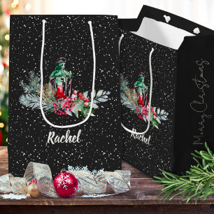 Falling Snow Watercolor Foliage Merry Christmas Medium Gift Bag