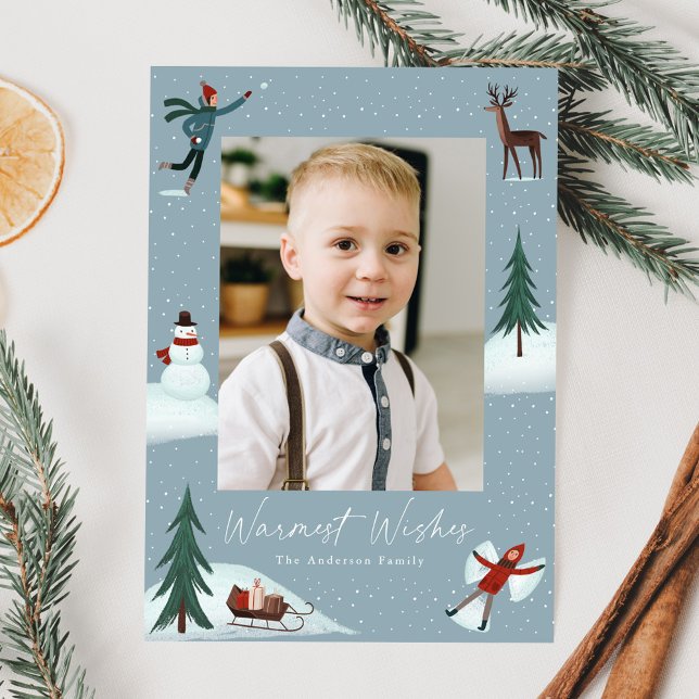 Falling Snow Whimsical Photo Holiday Card (Creator Uploaded)