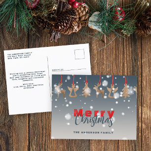 Falling Snowflakes and Wooden Ornaments Christmas  Holiday Postcard