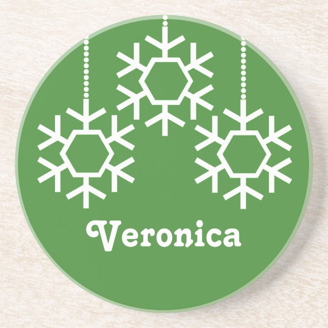 Falling Snowflakes Coaster, Bright Green Coaster (Front)