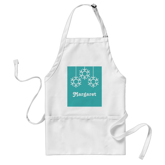 Falling Snowflakes Holiday Apron, Turquoise Standard Apron (Front)
