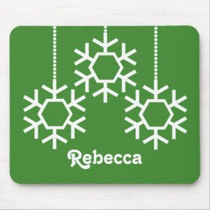 Falling Snowflakes Holiday Mousepad, Bright Green Mouse Mat