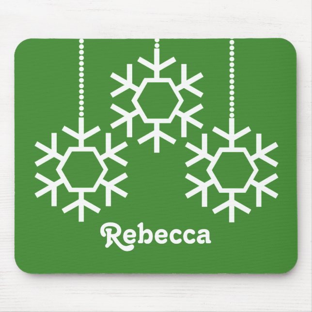 Falling Snowflakes Holiday Mousepad, Bright Green Mouse Mat (Front)