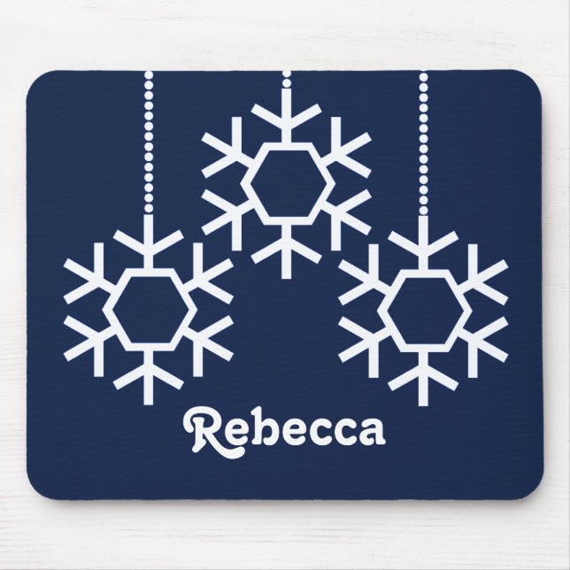 Falling Snowflakes Holiday Mousepad, Dark Blue Mouse Mat (Front)