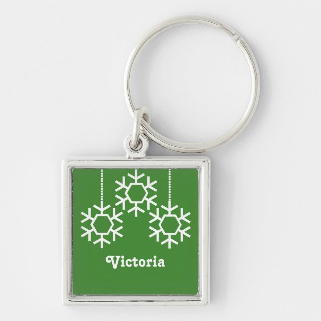 Falling Snowflakes Keychain, Bright Green Key Ring (Front)