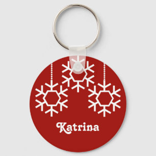 Falling Snowflakes Keychain, Dark Red Key Ring