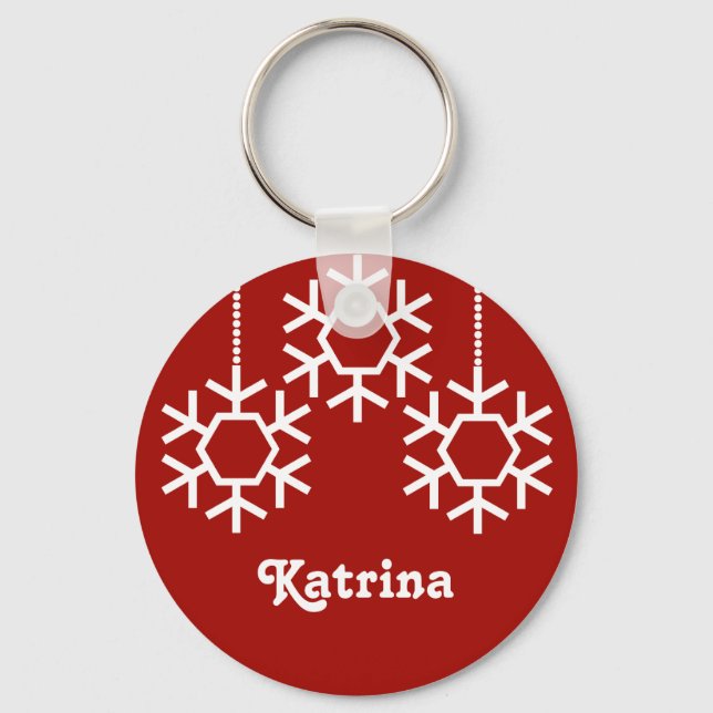 Falling Snowflakes Keychain, Dark Red Key Ring (Front)