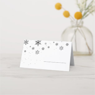 Falling Snowflakes Modern Ski Winter Wedding  Place Card