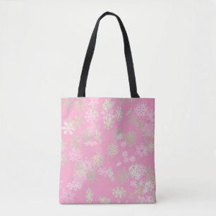 Falling snowflakes pattern on purple background tote bag
