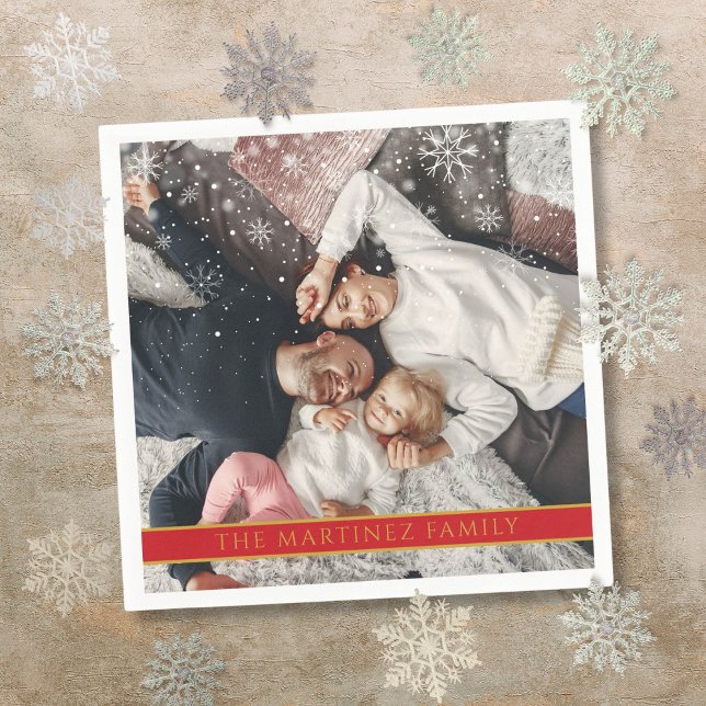Falling Snowflakes Personalised Photo Name Napkin (Falling Snowflakes Personalized Photo Name Napkins)