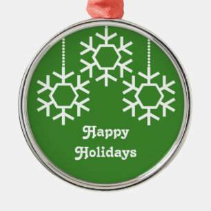 Falling Snowflakes Round Ornament, Bright Green Metal Tree Decoration