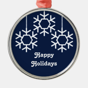 Falling Snowflakes Round Ornament, Dark Blue Metal Tree Decoration