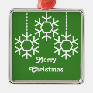 Falling Snowflakes Square Ornament, Bright Green Metal Tree Decoration