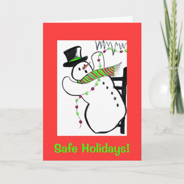 Falling snowman, safe holidays holiday card (Front)