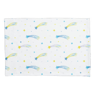 Falling stars Blue Yellow Purple Cosmic Cartoon. Pillowcase