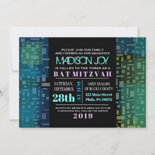 FALLING STARS & SQUARES Bar Bat Mitzvah Invitation