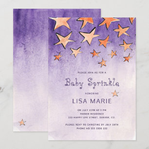 Falling stars watercolor purple baby sprinkle invitation
