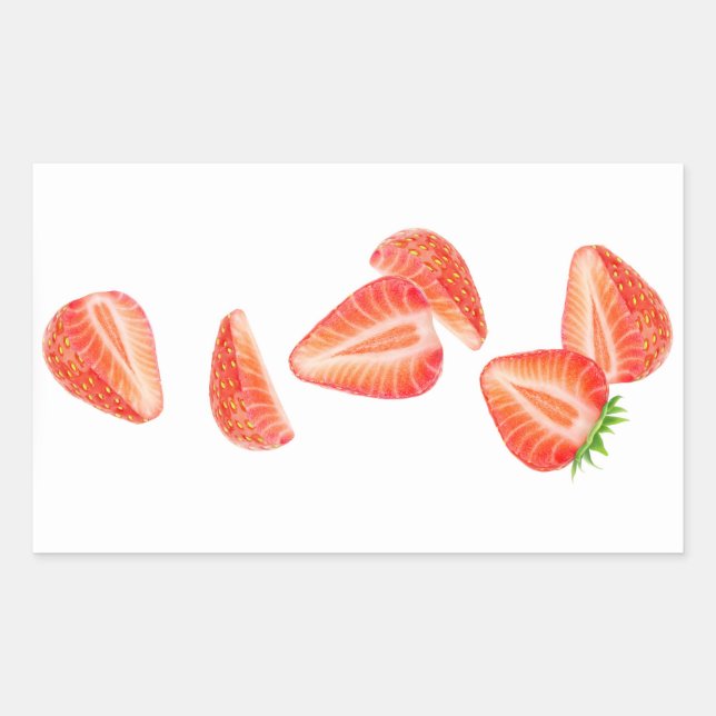 Falling strawberries rectangular sticker (Front)