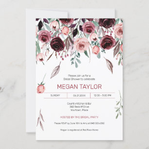 Falling Watercolor Burgundy Rose Bridal Shower Invitation